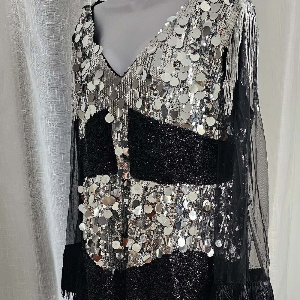 Ursime Black Sequin Long Sleeve Tassel Top Size 3XL NWT